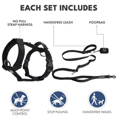 Comfort Control No-Pull Dog Harness and Multipurpose Leash Set - Black